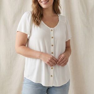 Torrid White Gauze Button Front Smocked Flutter Sleeve Boho Peasant Top Size 2